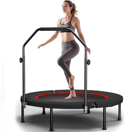 Fitness-Trampolin 102 cm für Erwachsene mit Haltestange, 3-Fach höhenverstellbar, leise Bungee-Seile, bis 150 kg belastbar (Schwarz)