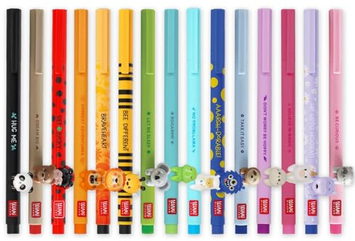 LEGAMI Set di 15 penne a inchiostro gel - Animali decorativi Lovely Friends - Rimovibili e ricombinabili - Impedisce il rotolamento - Punta fine da 0,5 mm - Inchiostro colorato