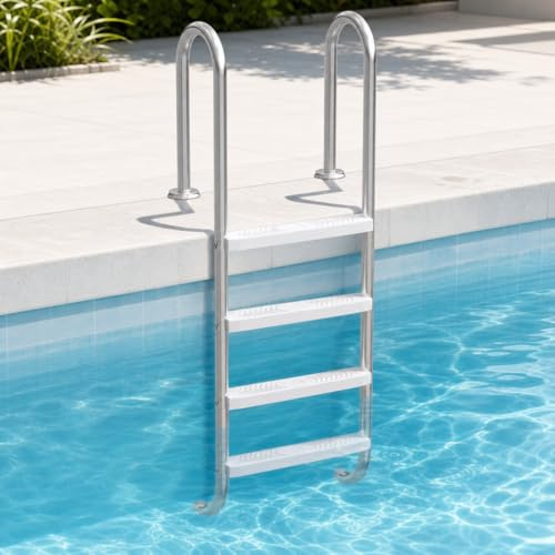 Suusolny Scala per piscina in acciaio inox 304 con 4 gradini, gradini antiscivolo in ABS, portata 150 kg, adatta per piscina da giardino e piscina da incasso fino a 150 cm di profondità