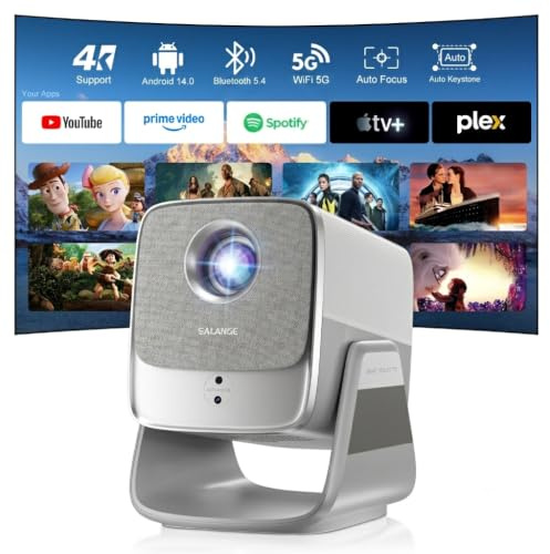 Salange Projector X5AR, Native 1080P FHD Stöd för 4K, Smart Android 14 | 26000 Lumen, WiFi 6 BT5.4, Autofokus och Auto Keystone-korrigering, Bärbar Hemmabioprojektor Utomhusvideoprojektor