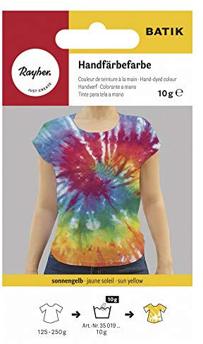 Rayher 35019161 Batik-Handfärbefarbe, sonnengelb, Btl. 10 g, Batikfarbe, Textilfärbefarbe für ca. 125 - 250 g Stoff, Textilfarbe
