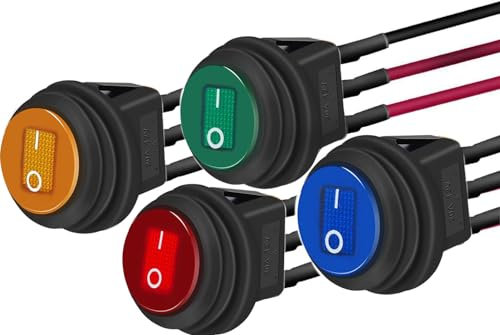 RUNCCI-YUN 4 pcs Kippschalter 12v, Wippschalter 12v, 12V 20A / 24V 10A Wasserdichte LED Rocker Kippschalter (mit Draht) SPST On/OFF für Auto Truck Off Road Boat Marine