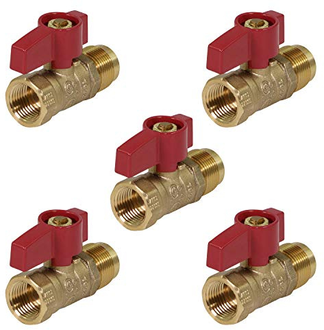 MIDLINE VALVE 5 Pack Brass Gas Ball Valve 5/8 OD Flare x 1/2 FIP, FIP Connections, FIP Ball Valve with Aluminum Alloy Handle, Stainless Steal Ball, Forged Brass Body