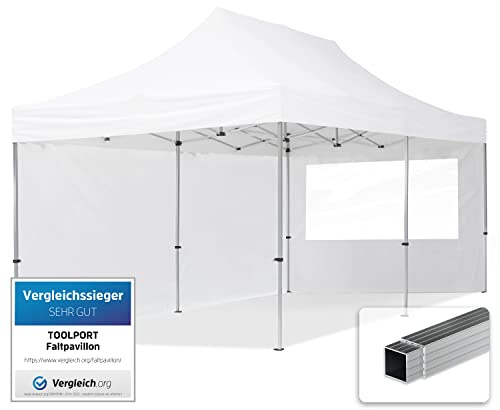 TOOLPORT Tente Pliante 3x6 m - 2 côtés Aluminium Barnum Chapiteau Pliant Tonnelle Stand Paddock Réception Abri PES300 Blanc