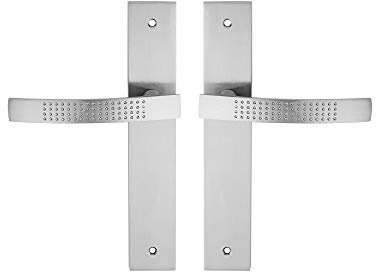 INSPIRE - 2 Türbeschlag LOUNA - Langschildgarnitur ohne Schlüsselloch - Achsabstand 195 mm - Aluminium - Mattgrau - DIN Norm