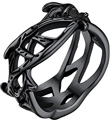 FaithHeart Corona de Espinas Anillo Cristiano Acero Inoxidable 316L Talla 8 Joyería Hip Hop de Hombres Regalo Cumpleaños Anillo Negro Jesús Espinas Alambre