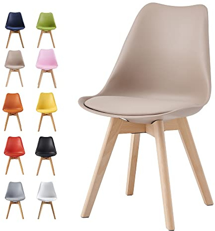 mcc direct Dining Chairs Wooden Legs Soft Cushion Pad Stylish DELUXE Retro Lounge Dining Office EVA (Brown)