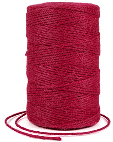 Uiopa Juteschnur 2mm x 200m, Jutegarn Juteseil Hanfseil Gartenschnur Paketschnur Naturfaser, 3-Lagig Jute Schnur für Garten, DIY Basteln, Geschenkverpackung, Weihnachtsdekoration (Rot)