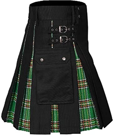 Colore Giuntura Scozzese Kilt Medievale Scozia Gonne a pieghe Tartan irlandese Vintage Gonna scozzese Tradizionale Steampunk Abbigliamento Gothic Fashion Kendo Kilt, Grün, XXL