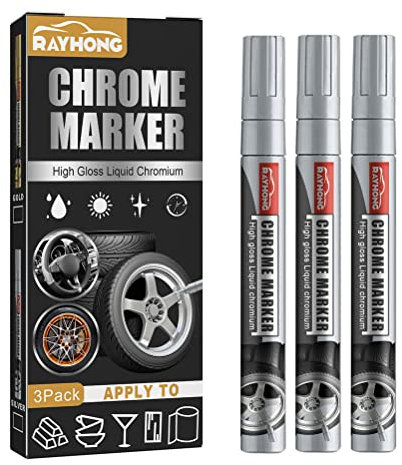 Stylo à Peinture pour Réparation de Voiture | Marqueur Chrome Haute Brillance 3 Pièces (Sliver)-Stylo À Rayures De