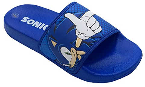 Sonic The Hedgehog Slider da piscina per ragazze o ragazzi, infradito, sandali da spiaggia per bambini, Blu, Taglia 10 UK, 28 EU