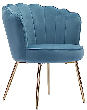 BAÏTA Fauteuil Coquillage Callista en Velours Bleu et piètement métal doré