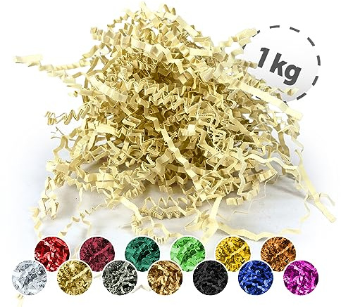 Förpackningswelt Fyllningsmaterial 1 kg | Strimlat papper för presentlådor och paket | Tillverkad i Tyskland | dekoration och skydd | förpackning av förpackningsmaterial och tillbehör för presenter |