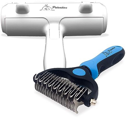 Petsation Tierhaarentferner Fusselrolle + Unterfellbürste, Fusselroller, Fusselbürste Wiederverwendbar für Tierhaare, Hundehaare, Katzenhaare (Blau, Fusselrolle + Unterfellbürste)