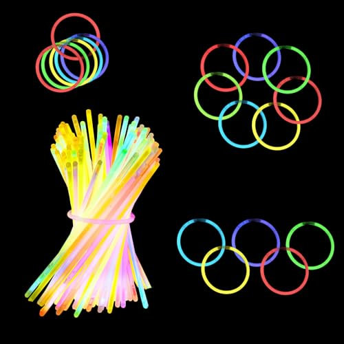 Fousenuk 120 stück Knicklichter, Leuchtstäbe Knicklichter Set, Länge 20cm Glühende Armbänder Neon glow stick party set mit Verbindungsstücken, für Partys, Hochzeiten, Halloween-Dekorationen