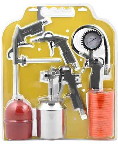 Bricoleva.it Kit 5 Accessori Aria Compressa per Compressore - 3 Postole, 1 Aerografo e 1 Tubo - Ideale per lavori fai da te