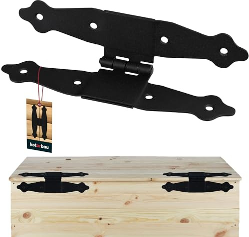 KOTARBAU® Gångjärn, vikbara, H-form, 20,5 x 10 cm, lastband, mittkorsband, dörrgångjärn av pulverlackerat stål, dörrband, svart, gångjärn, lådband, fönstergångjärn, trädgårdsgrind, gångjärn