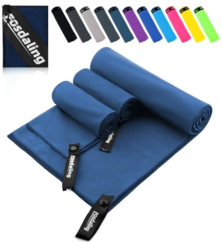 Fosdaling Mikrofaser Handtuch 3er Set（Groß 160×80cm und 2 Klein 80×40cm）, Schnelltrocknend Microfaser Fitness & Sport Handtücher, für Strandtuch, Badetuch, Sporthandtuch und Reisehandtuch (Marineblau)