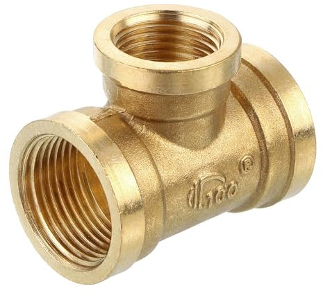sourcing map Brass Tee Pipe Fitting, G3/4 x G1/2 x G3/4 3 Way T-Connector for Gas Transport Connect Pipelines, 1pcs