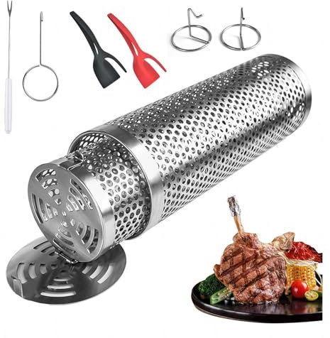 HJXBD888 Grille De Gril en Acier Inoxydable, avec Manche Et Fourchette Tube Filet Barbecue, pour RôTir Toutes Sortes De Viandes,Style2