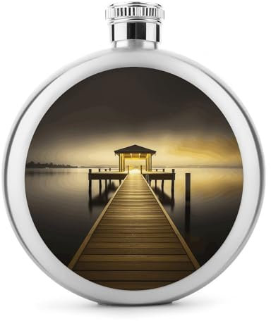 Pavilion on The Sea Round Flask Portable Hip Flask Stainless Steel 5oz Whisky Flask for Men Women