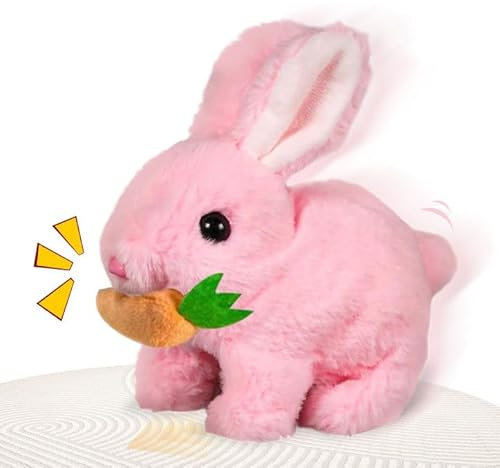GUBOOM Lapin Interactif de Pâques avec Son et Mouvement, Poupée Interactive qui Marche, Jouet Électrique, Cadeau de Pâques (Rose)