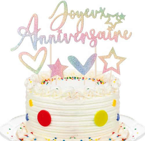 9pcs Décoration de Gâteau Joyeux Anniversaire Coloré Cake Cupcake Topper Étoile Cœur Gâteau Topper Happy Birthday à Paillettes Personnalisée Décoration de Table pour Mariage Anniversaire Fête