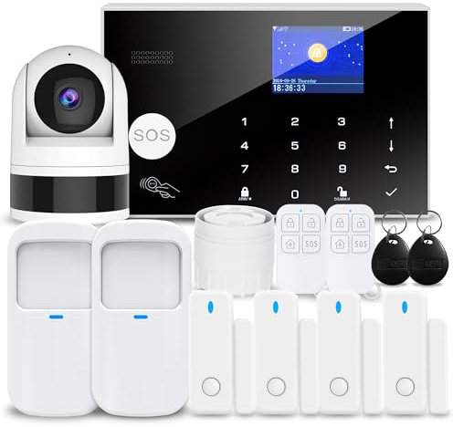 Système D'alarme pour la Sécurité Domestique avec Caméra, Kit Alarme Maison WiFi + GSM avec Alerte APP Téléphone, Capteur Porte/Fenêtre, Télécommande pour la Appartement(13 Pièces)