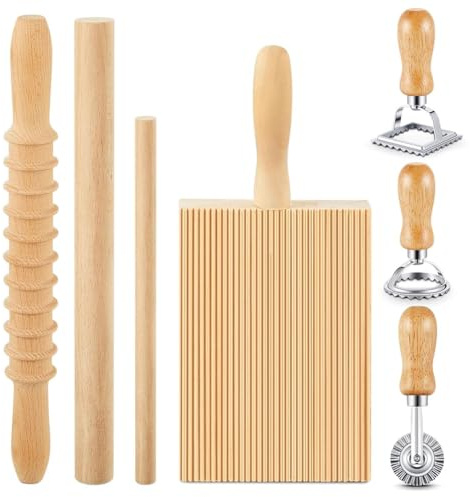 Exogio 7-delars nudeltalsats, gnocchi-bräda med raviolistämpel, knödelmakare och nuddelvals-set, pasta tillverkningssats, nudeltal för hemgjord pasta