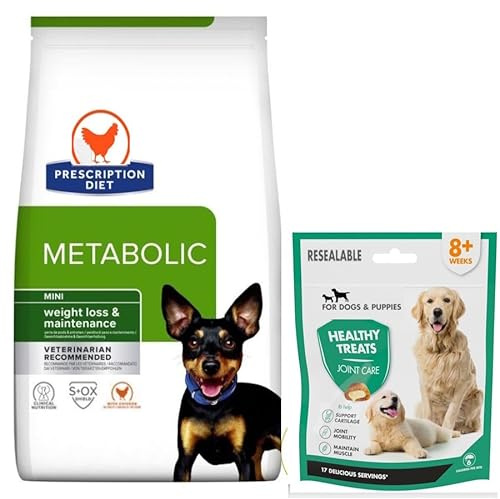 Diet Metabolic Weight Management Mini Dry Dog Food with Chicken 1kg. and Healthy Treats Joint Care for Dogs 70g
