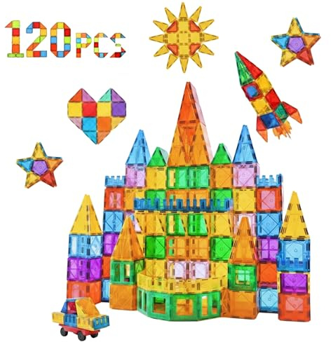 KIYARI Magnetbausteine 120 Teile – Große 7,5 cm Montessori Magnet Bausteine für Kinder ab 3 Jahren, fördern Kreativität & räumliches Denken