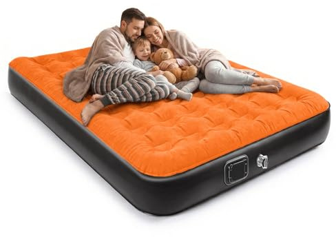 SnagShill Luftmatratze Selbstaufblasend, Aufblasbare Matratze mit integrierter Pumpe Aufblasen 3 Min, Luftbett Königgröße für Heim Camping Reise | 200 x 150 x 25 cm (Orange, 200 x 150 x 25 cm)