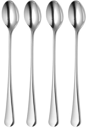 Robert Welch Radford Bright Long Handled Spoon, Set of 4. Suitable for Latte, jam and ice Cream. Made from Stainless Steel. Dishwasher Safe.