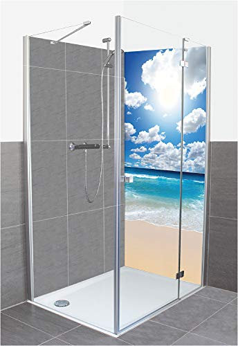 ARTland Duschrückwand Eck mit Motiv Alu Rückwand Dusche Bad Verkleidung wasserfest Duschwand Größe personalisiert Einzelplatte Karibik Malediven Strand Meer Sonne T8KG