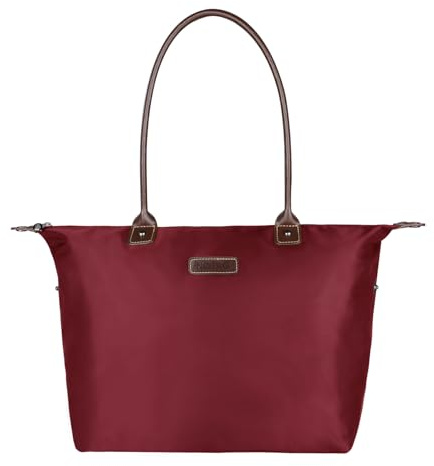 NOTAG Nylon Shopper, Wasserdicht Damen Handtasche Reise Schultertasche für Einkaufen Strand (Weinrot)