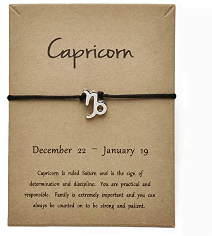 Silver Star Sign Black Rope Pendant Bracelet - Capricorn (22nd December - 19th January) - Zodiac Constellation Horoscope Celestial Astrology Jewellery - Women Men Gift