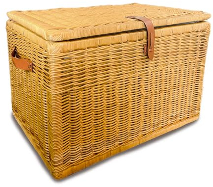 The Basket Lady Handwoven Deep Wicker Storage Trunk, Natural Rattan Wicker Chest with Lid and Handles for Blankets, and Home Organization-Sandstone, Extra Large, 30 L x 21 W x 20.5 H