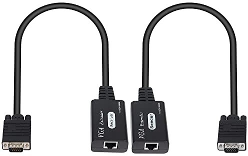 XMSJSIY VGA-Extender über Cat5e/6, VGA-Stecker auf RJ45-Ethernet-LAN-Extender, Konverter, Signal-Sender, Repeater für HDTV, HDPC, PS4, STB, 1080P, bis zu 60 m (1 Sender + 1 Empfänger)
