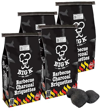 Charcoal Briquettes Bulk Buy for BBQ Grill - Pack of 4 x 5kg Quick & Easy to Light Barbecue Grill Briquettes for Outdoor Cooking, Camping. Less Smoke & Longer Lasting Briquettes with Topline Card