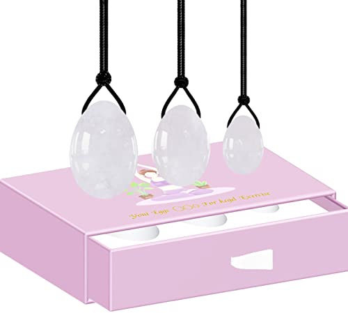 White Jade Yoni Egg Kegel Exercise Ben Wa Ball Natural Stone Eggs to Train Pelvic Muscles Ball,3 Yoni Eggs with Box