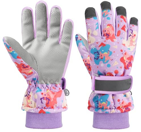 QKURT Kinder Schneehandschuh Kinder Skihandschuh Winter Winddichter Thermohandschuh Rutschfester Sporthandschuh Rippstrick langer Stulpe Outdoorhandschuh geeignet für 2-9 Jahre alte Mädchen und Jungen