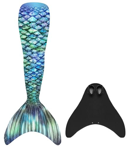 EUKSRH Mädchen Meerjungfrauenschwanz Meerjungfrauenflosse für Kinder Schwimmen mit Meerjungfrau Flosse（2 Stück Set）