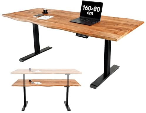 Riess Ambiente Höhenverstellbarer Schreibtisch Mammut - 160cm - Natur schwarz - Akazie Massivholz - elektrisch Baumkante