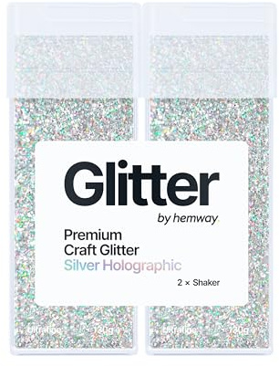 Hemway Craft Glitter Shaker Silver Holographic 130g x2 Pack Ultrafine | for Resin & Epoxy Crafts, Christmas Art Supplies, Nail, Body, Face, Eye, Festival, Crafting, Slime, Sparkle