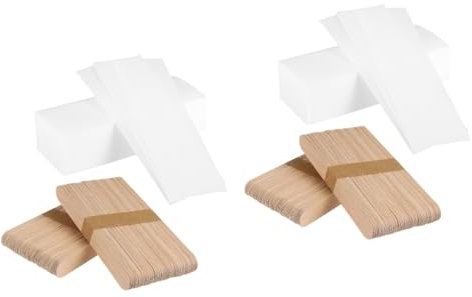 FRCOLOR Lot de 400 bâtons de cire en papier ciré, spatules pour le visage, bâtonnets en bois, bâtonnets en bois, bandes de cire pour le corps, bâtonnets de pour dure, épilation, petites