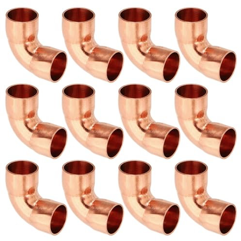 PATIKIL Raccordo in Rame a Gomito da 12mm Id e 0.8mm Spessore, 12pz Raccordo per Tubo in Rame Puro 99,9% Raccordo per Tubo a Raggio Corto con Connessione a Saldare per Hvac