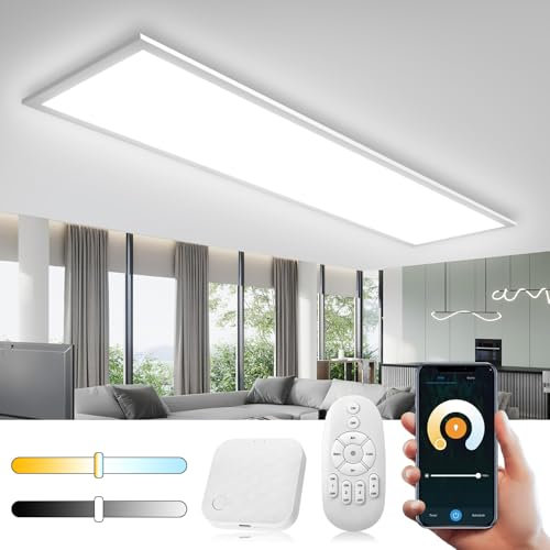Omdekor Inteligente Plafón LED Regulable 100x25CM, 28W Plafón LED Inteligente con Mando Distancia, Control APP 2700K-6500K Panel Rectangular, Plafones con Función Memoria para Salón, Baño, Cocina
