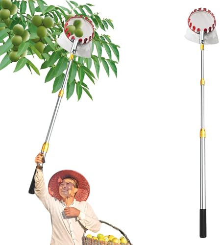 cueille fruit telescopique pomme Pince à fruits avec perche extensible, longueur de 2 3 4 5 6 7 10 m, perche de cueillette de fruits avec panier pour cueilleur d'avocat gland citron mangue(10m/393.7in