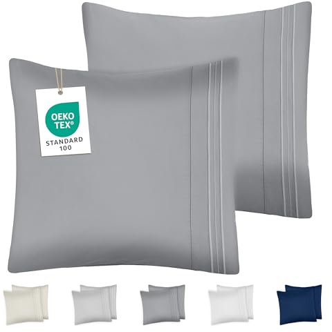DREAMZIE Kissenbezug 80x80 Anthrazit 2er Set Premium Mikrofaser mit Stickmuster Oeko-TEX Zertifiziert - Kopfkissenbezug 80x80 Weich