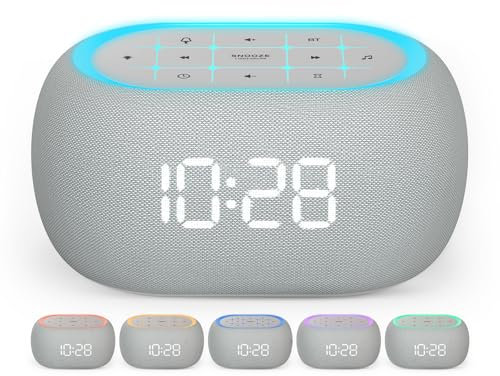 ANJANK Radio Réveil avec Haut-Parleur Bluetooth, 2 Haut-Parleurs Hi-FI 10W, Veilleuse 7 Couleurs, Variateur D'affichage 0-100%, Réveil Numérique avec 8 Sonneries pour Chambre et Chevet de Nuit